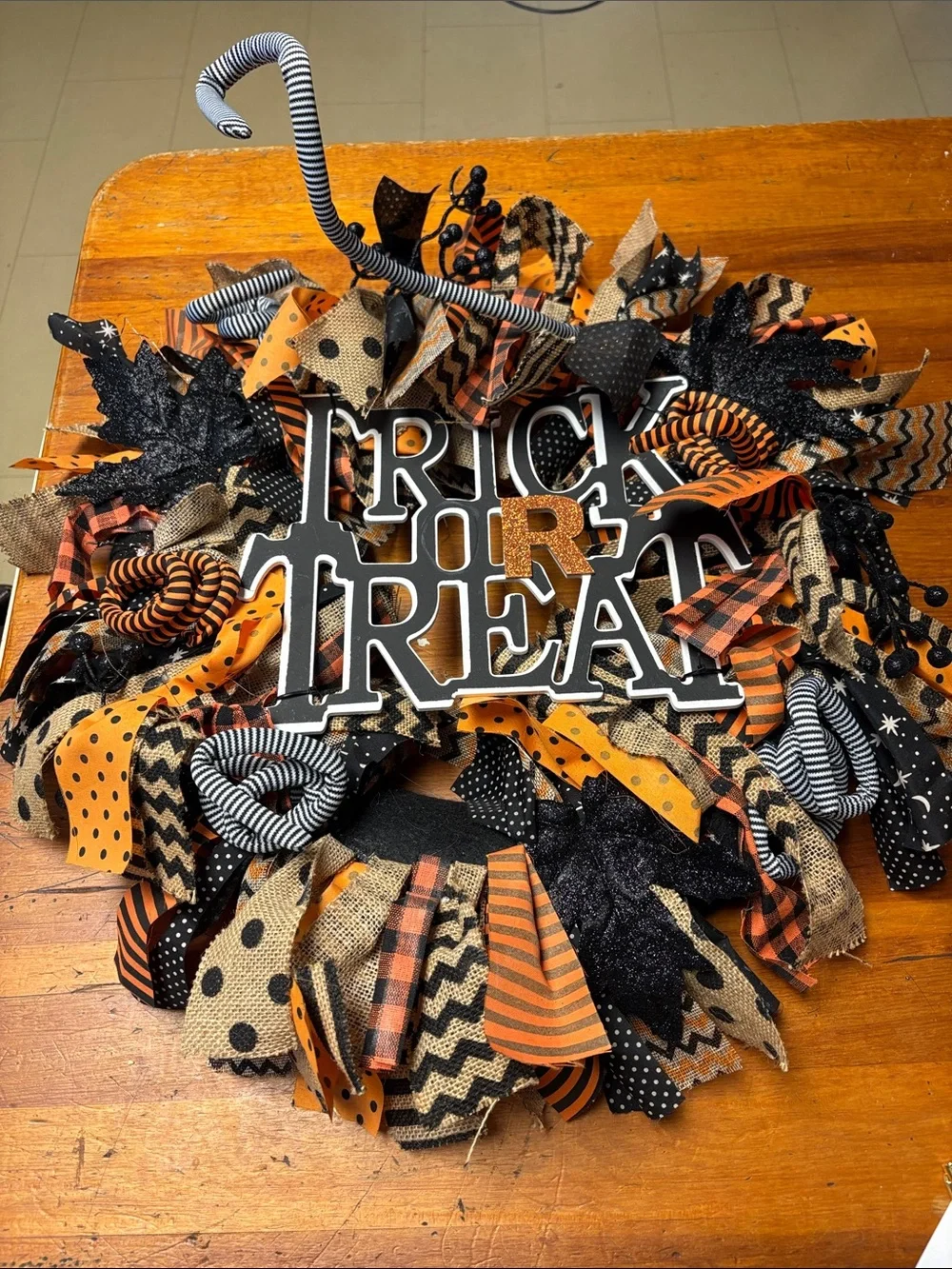 Trick or Treat Halloween Wreath - Orange, Black & Natural